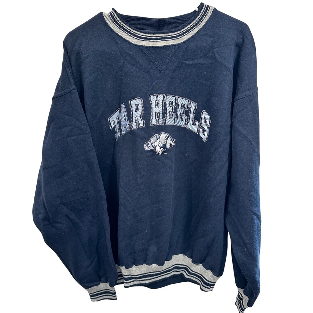 Savvy Tar Heels Sweatshirt Mens Large Navy Blue Embroidered‎ Crewneck Pullover